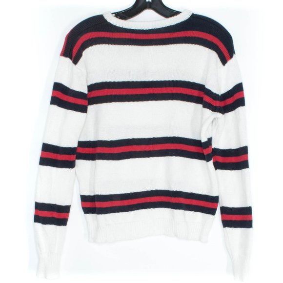 Brandy Melville Womens Sweater Stripe Long Sleeve Crewneck White Red Size Large - Picture 2 of 2